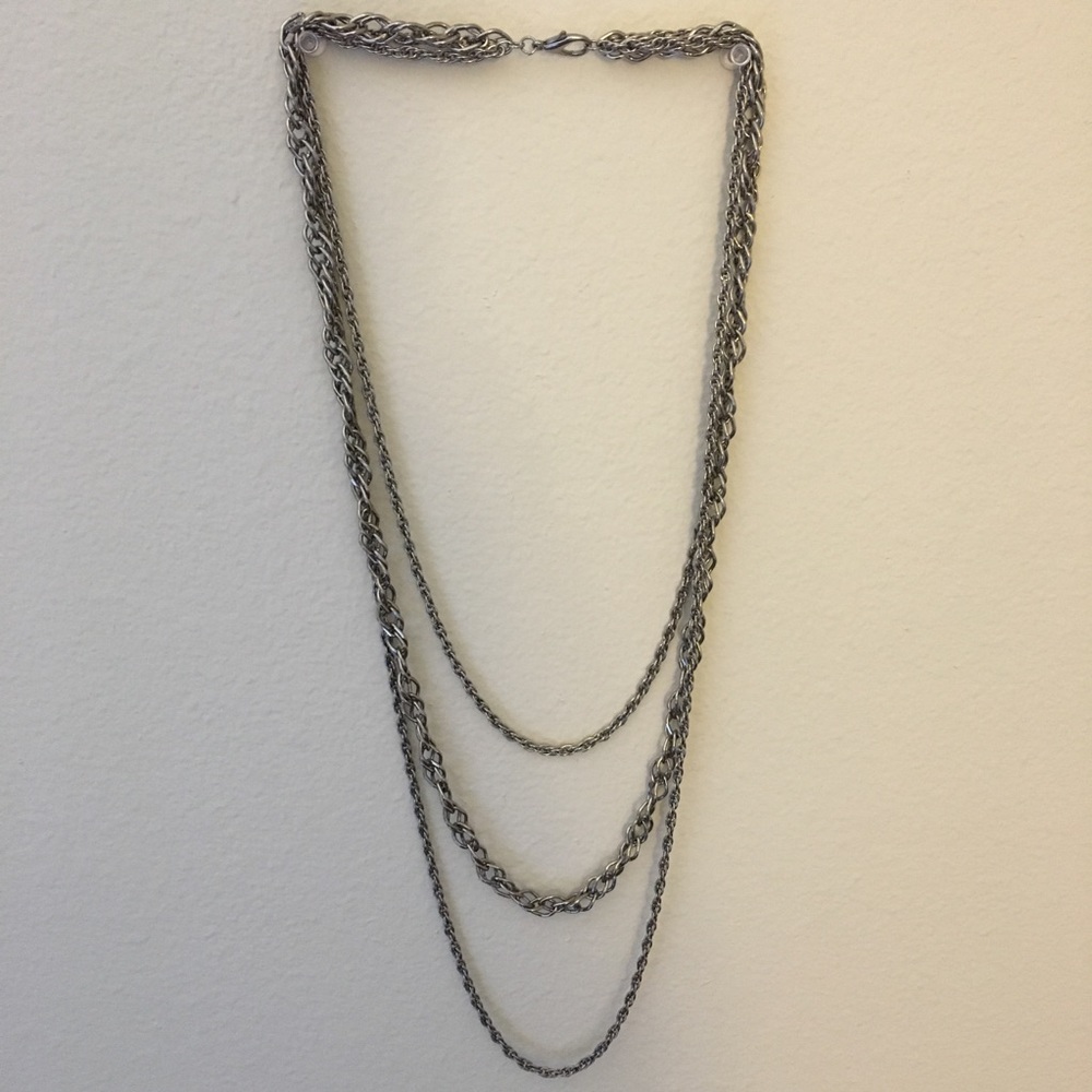 Chunky chain silver necklace.